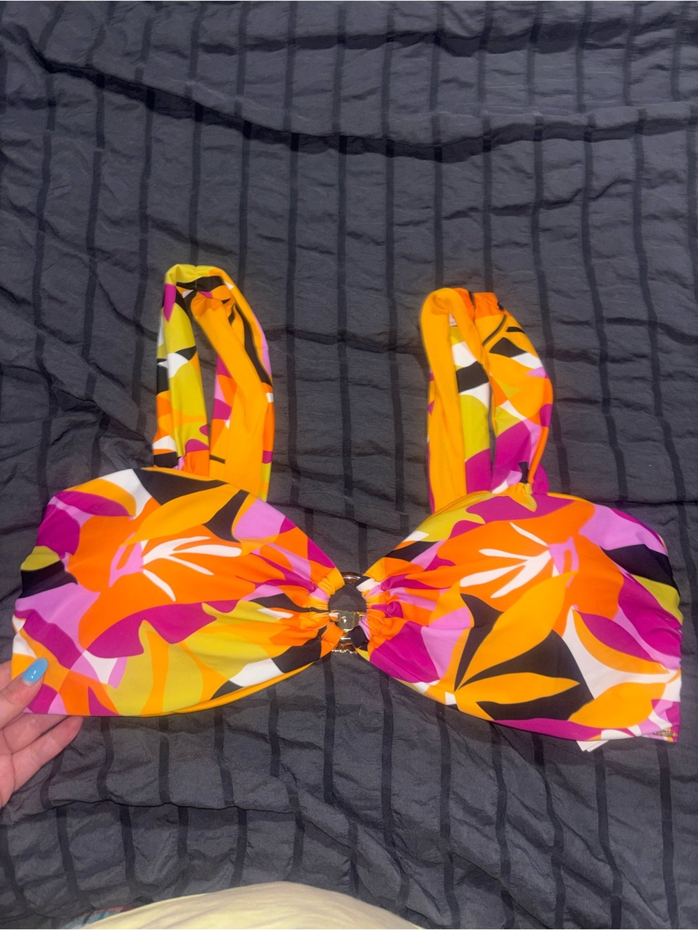 Primark Bold Floral Bandeau Bikini Top in Orange, Pink & Yellow